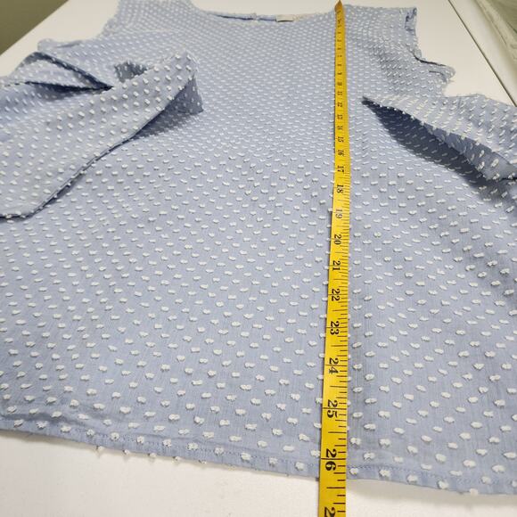 LOFT Womens Swiss Dot Tie Waist Blouse Size Medium Blue White Cotton Lagenlook - Picture 9 of 9